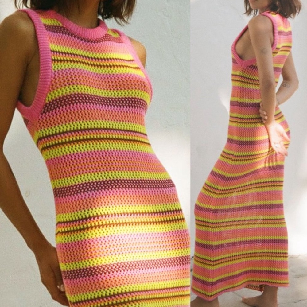 ZARA ECRU OPENWORK KNIT CROCHET DRESS BLOGGERS FAVORITE